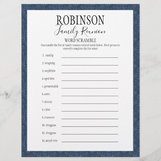 家族懇親会の単語スクランブルゲーム (正面)