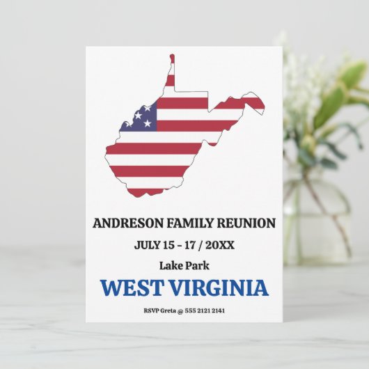 家族懇親会🎉ウェストバージニア州州マップUSA国旗 招待状 (スタンド正面)
