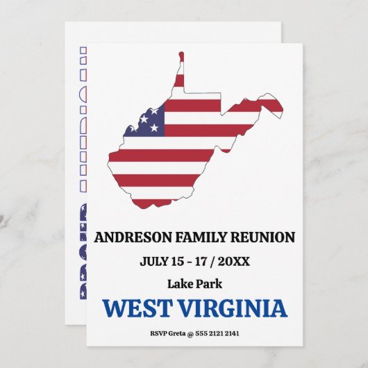 家族懇親会🎉ウェストバージニア州州マップUSA国旗 招待状 (正面/裏面)