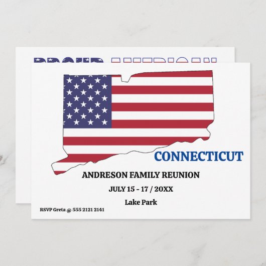 家族懇親会🎉コネチカット州マップUSA国旗 招待状 (正面/裏面)