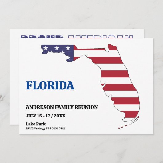 家族懇親会🎉フロリダ州州マップUSA国旗 招待状 (正面/裏面)