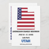 家族懇親会🎉ユタ州地図USA国旗 招待状 (正面/裏面)