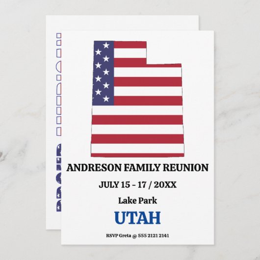 家族懇親会🎉ユタ州地図USA国旗 招待状 (正面/裏面)