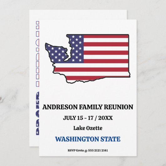 家族懇親会ワシントン州マップ米国国旗 招待状 (正面/裏面)