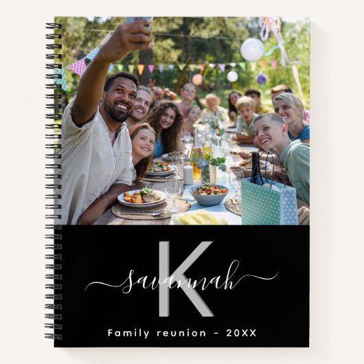 家族懇親会写真白黒モノグラム ノートブック (正面)