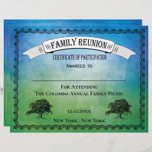 家族懇親会加入証表彰 (正面/裏面)