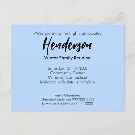 家族懇親会日付を保存する雪の冬の《植物》アスペン 案内ポストカード (裏面)