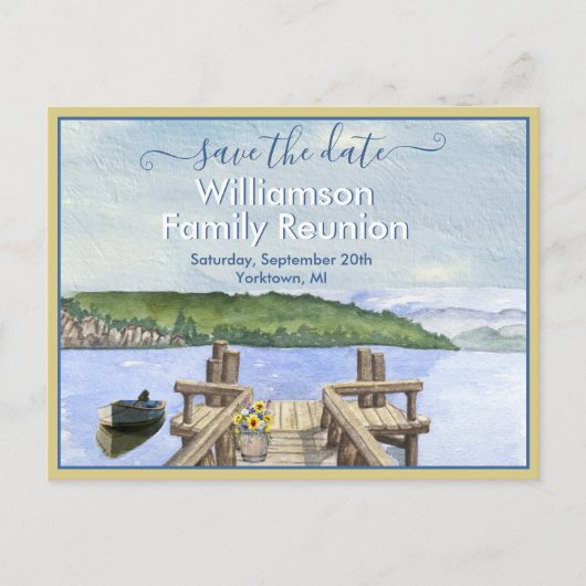 家族懇親会日付湖波止場QRコードを保存 案内ポストカード (正面)