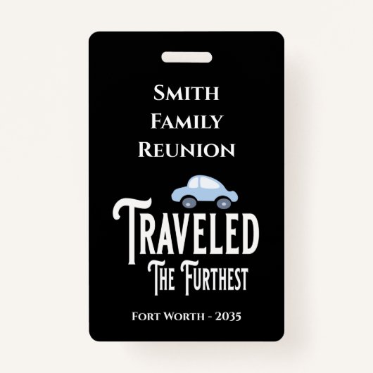 家族懇親会賞が最も遠い車を旅 バッジ (正面)