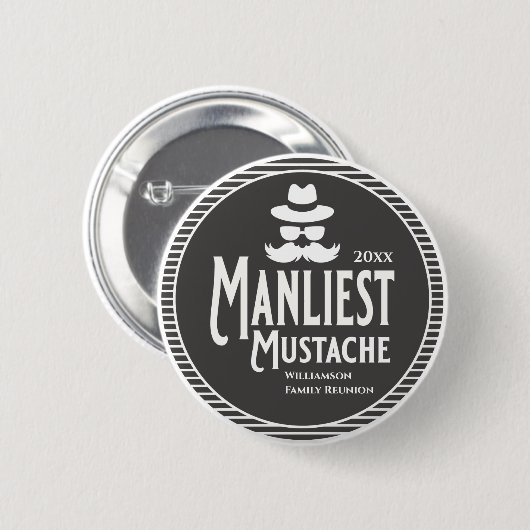 家族懇親会賞男性的な口ひげ間抜けおもしろい 缶バッジ (正面&裏面)