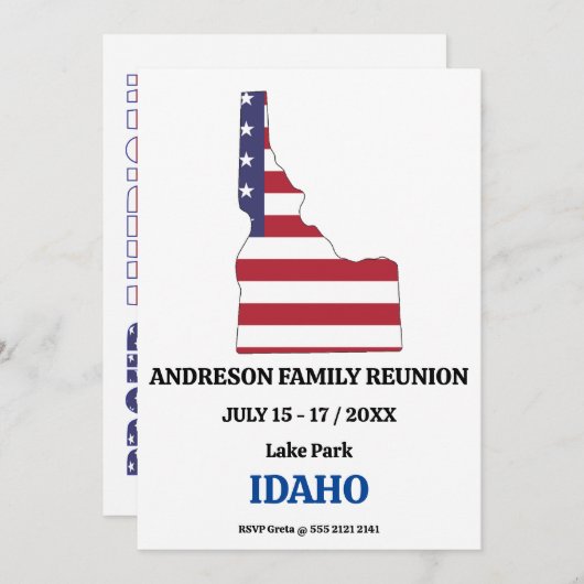 家族懇親会🎉 IDAHO州マップUSA国旗 招待状 (正面/裏面)