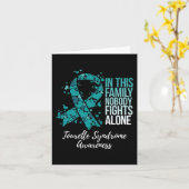 家族支援ティール（緑がかった色）リボントゥレット症候群アウェア カード (黄色い花)