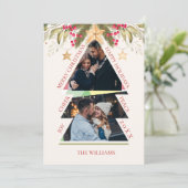 家族数々の写真グリーン葉クリスマス シーズンカード (スタンド正面)