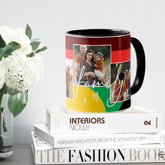 家族数々の写真コラージュハートスクリプトコーヒー マグカップ