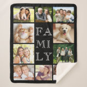 家族数々の写真コラージュパーソナライズされたブラック シェルパブランケット (正面)