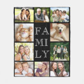 家族数々の写真コラージュ黒パーソナライズされた フリースブランケット (正面)