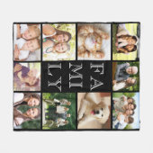 家族数々の写真コラージュ黒パーソナライズされた フリースブランケット (正面(横))