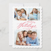 家族数々の写真ハッピーホリデー書道赤 案内状 (正面)