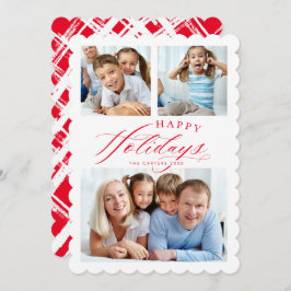 家族数々の写真ハッピーホリデー書道赤 案内状