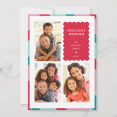 家族数々の写真モダンミニマル縁ど赤ピンク シーズンカード (正面)