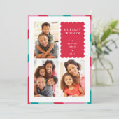 家族数々の写真モダンミニマル縁ど赤ピンク シーズンカード (スタンド正面)
