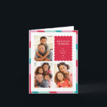 家族数々の写真モダンミニマル縁ど赤ピンク シーズンカード<br><div class="desc">kat massard >>> WWW.SIMPLYSWEETPAPERIE.COM<<< An elegant card design featuring quote that you can change yourself! White geometric border on the backside,  giving you the opportunity to handwrite a personal message or place a full portrait photo. NOTE >> 連絡 me kat@simplysweetpaperie.com写真のサイズを完全に変更する必要がありまもしす。</div>