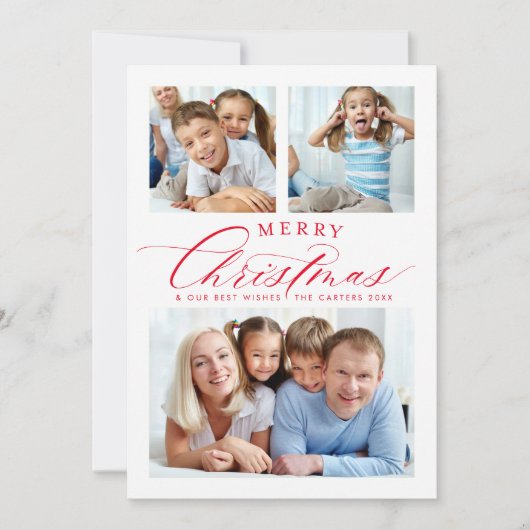 家族数々の写真伝統的メリークリスマスレッド シーズンカード (正面)
