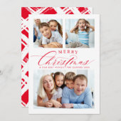家族数々の写真伝統的メリークリスマスレッド シーズンカード (正面/裏面)