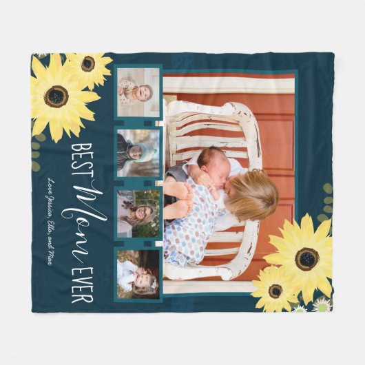 家族数々の写真最高のの母親 フリースブランケット (正面(横))