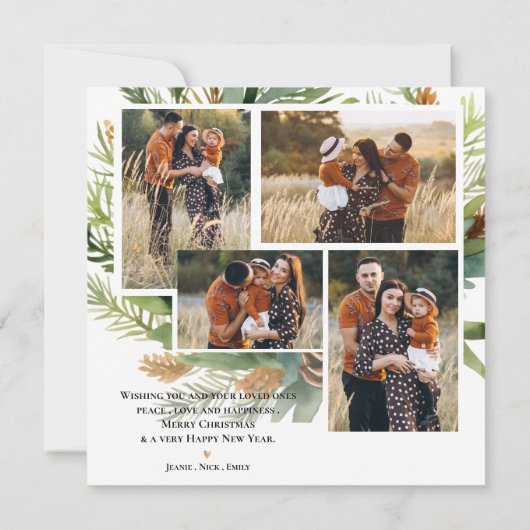 家族数々の写真緑の離れクリスマスの喜び シーズンカード (裏面)