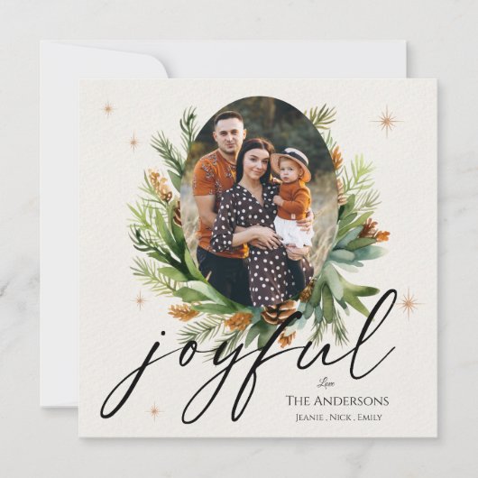 家族数々の写真緑の離れクリスマスの喜び シーズンカード (正面)