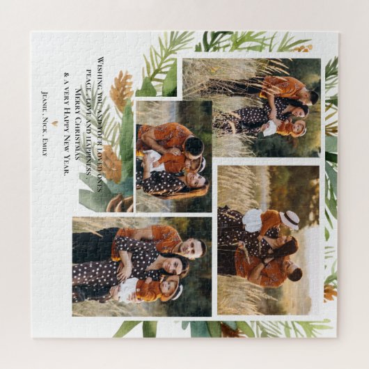 家族数々の写真緑の離れクリスマスの喜び ジグソーパズル (横)