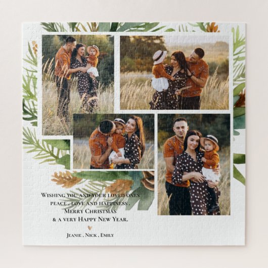 家族数々の写真緑の離れクリスマスの喜び ジグソーパズル (縦)