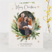 家族数々の写真緑葉のクリスマス カード (黄色い花)