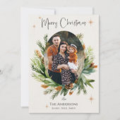 家族数々の写真緑葉のクリスマス シーズンカード (正面)