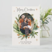 家族数々の写真緑葉のクリスマス シーズンカード (スタンド正面)