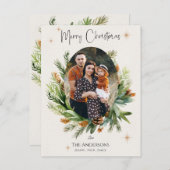 家族数々の写真緑葉のクリスマス シーズンポストカード (正面/裏面)