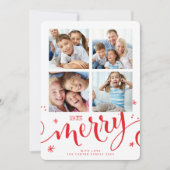 家族数々の4写真モダン書メリー赤 案内状 (正面)