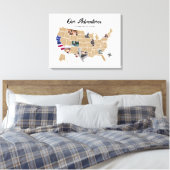 家族旅行アドベンチャーカスタムフォトコラージュUSA キャンバスプリント (インサイチュ (寝室))