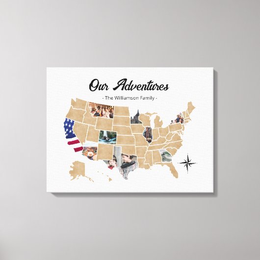 家族旅行アドベンチャーカスタムフォトコラージュUSA キャンバスプリント (正面)
