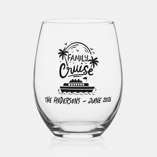 家族旅行パーソナライズされた ステムなしワイングラス (正面)
