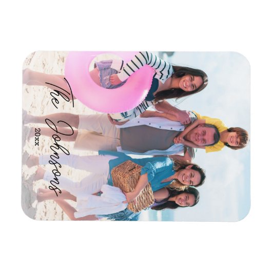 家族日モダン写真名カスタム冷蔵庫 マグネット (横)