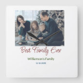 家族最高の追加の姓写真の日付 スクエア壁時計 (正面)