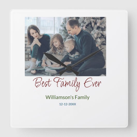 家族最高の追加の姓写真の日付 スクエア壁時計 (正面)