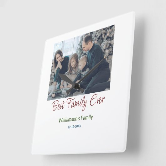 家族最高の追加の姓写真の日付 スクエア壁時計 (傾斜)