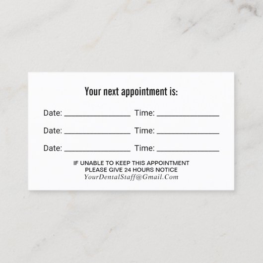 家族歯医者プレーンブラックデンタルアポイントメント 予約カード (裏面)