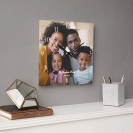 家族母父子娘フォトカスタム スクエア壁時計