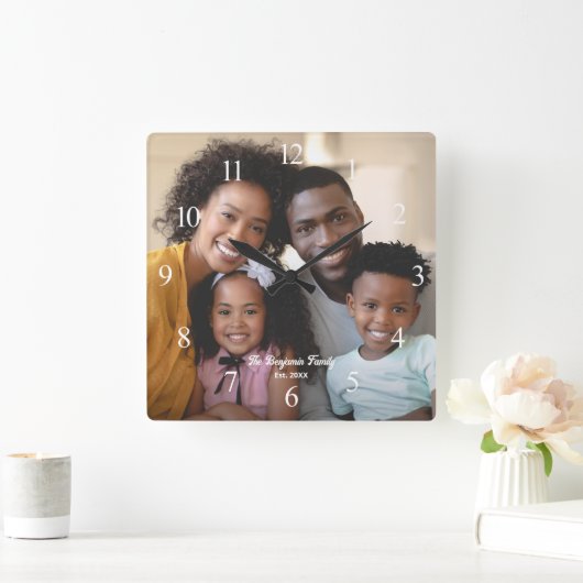 家族母父子娘フォトカスタム スクエア壁時計 (ホーム)