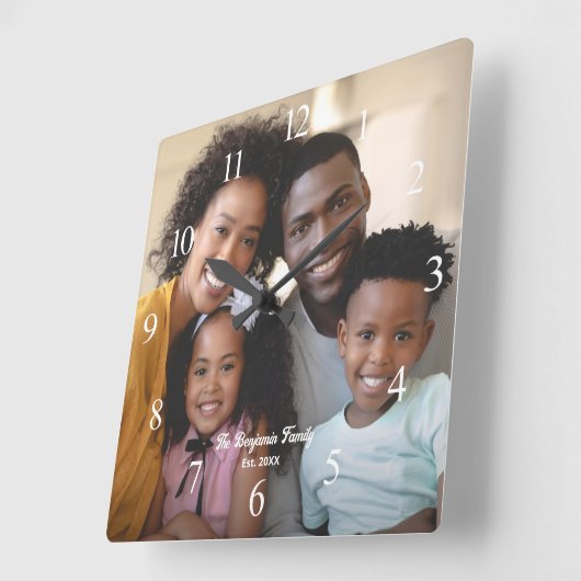 家族母父子娘フォトカスタム スクエア壁時計 (傾斜)