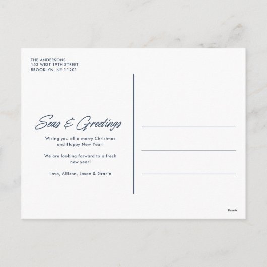 家族沿岸ビーチ写真クリスマス シーズンポストカード (裏面)